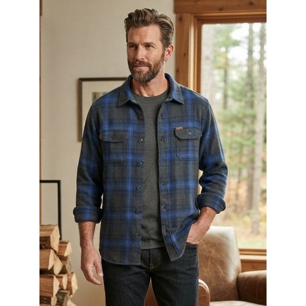 VTG Orvis Plaid Flannel Button Down Long Sleeve Shirt Men's L Blue Gray Cotton